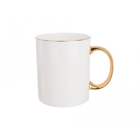 Taza blanca de porcelana con borde y asa dorado Sublimarts