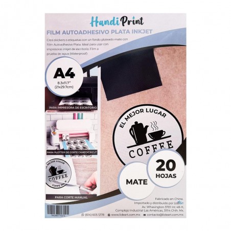 Film Adhesivo Plata Inkjet Mate A4*20 Handi Print